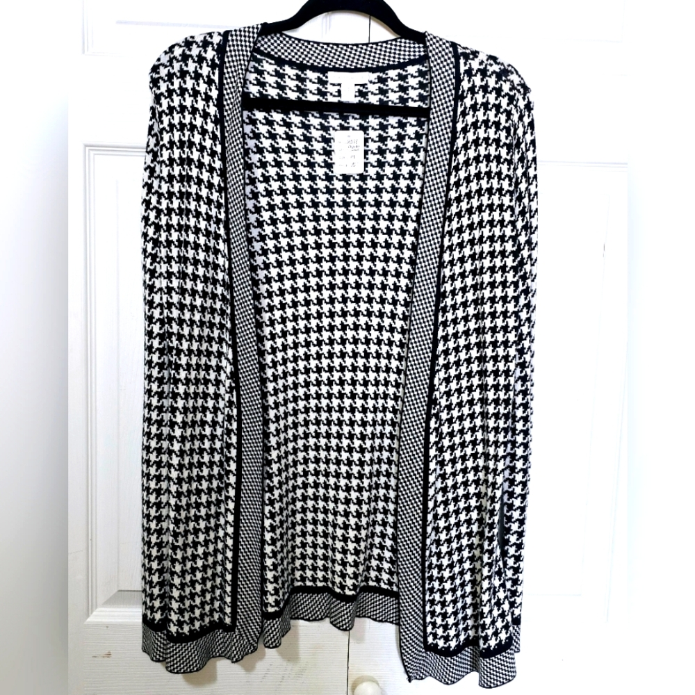 CHARTER CLUB Women's Size Medium Black & White Checkered Open Front Cardigan